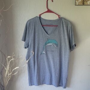 Life Is Good Gray V-Neck Tee with Dolphin Design
